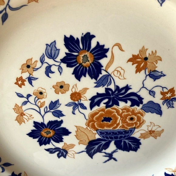 Atkins Ming Flower: Floral Blue & Cream Dinner Plate - Picture 7 of 15